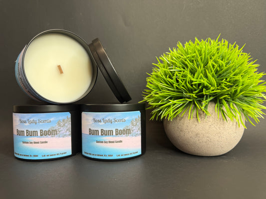 Handmade "Bum Bum Boom" Soy Blend Candle with a Wooden Wick